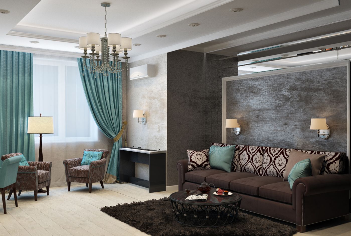 Residential interior with decorative wall finishes