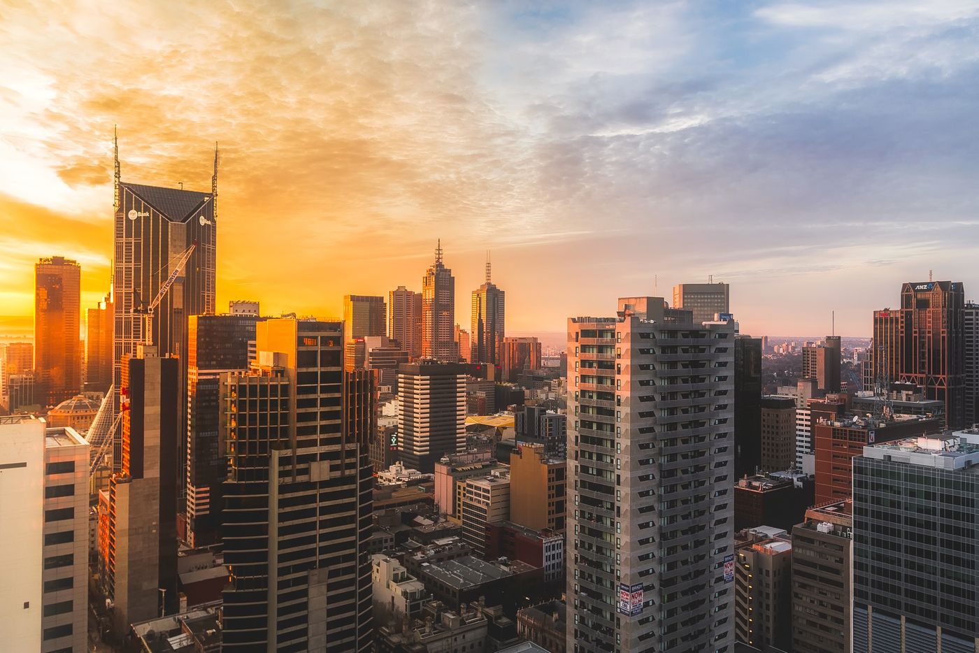 High-rise commercial buildings in evening light
