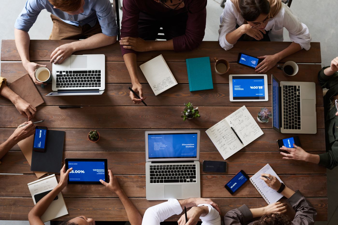Overhead view of a professional planning discussion
