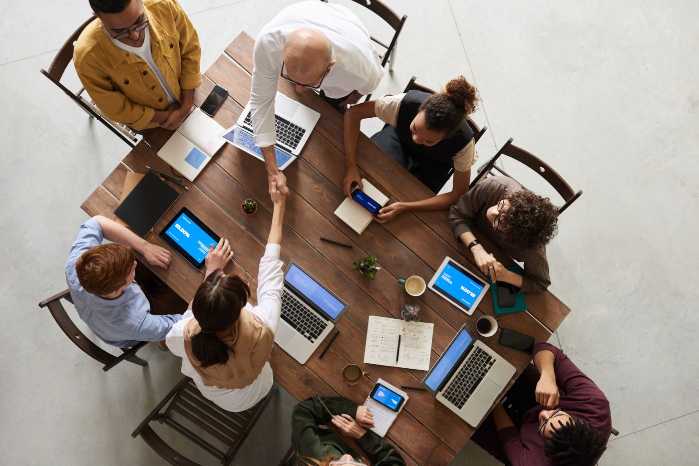Overhead view of an organised team workshop