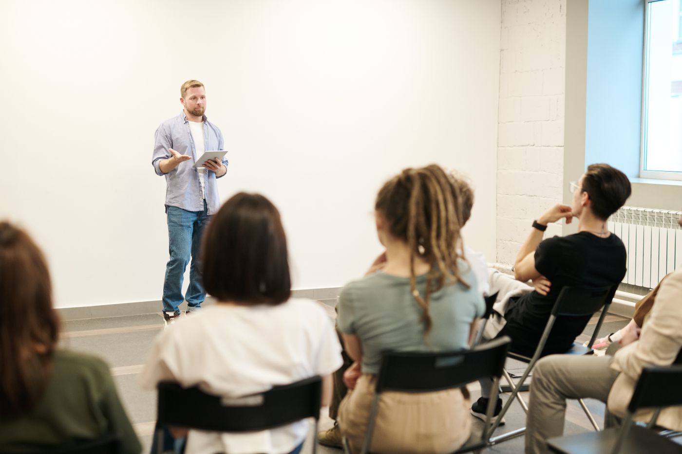 A presentation in a bright meeting space