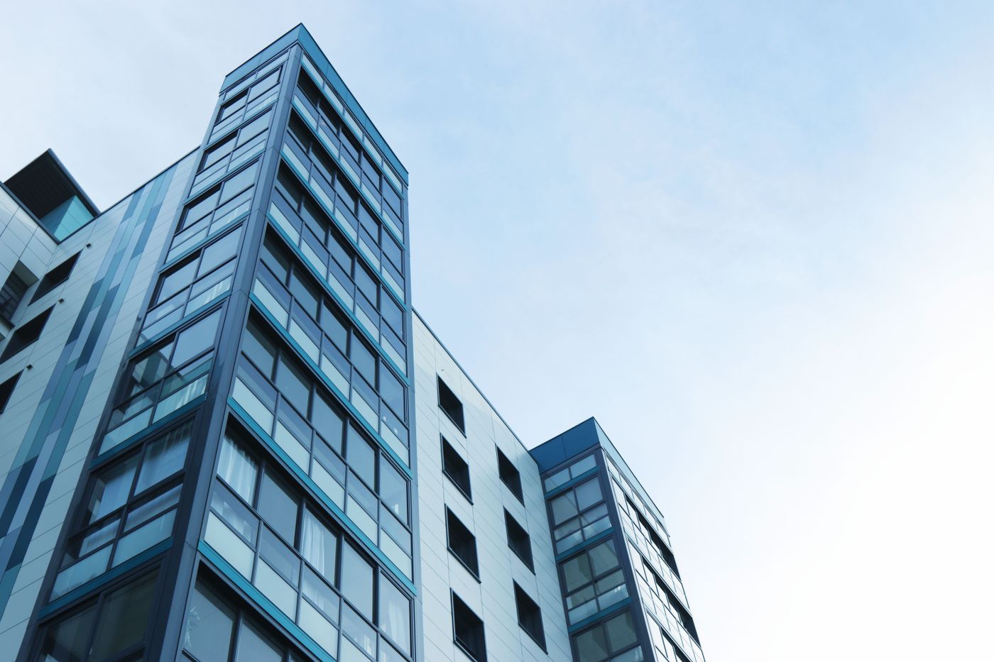 Geometric facade of a modern commercial building