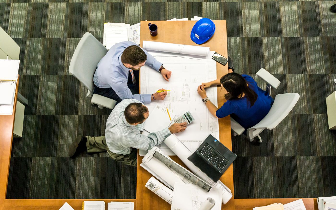 Overhead view of a business planning session