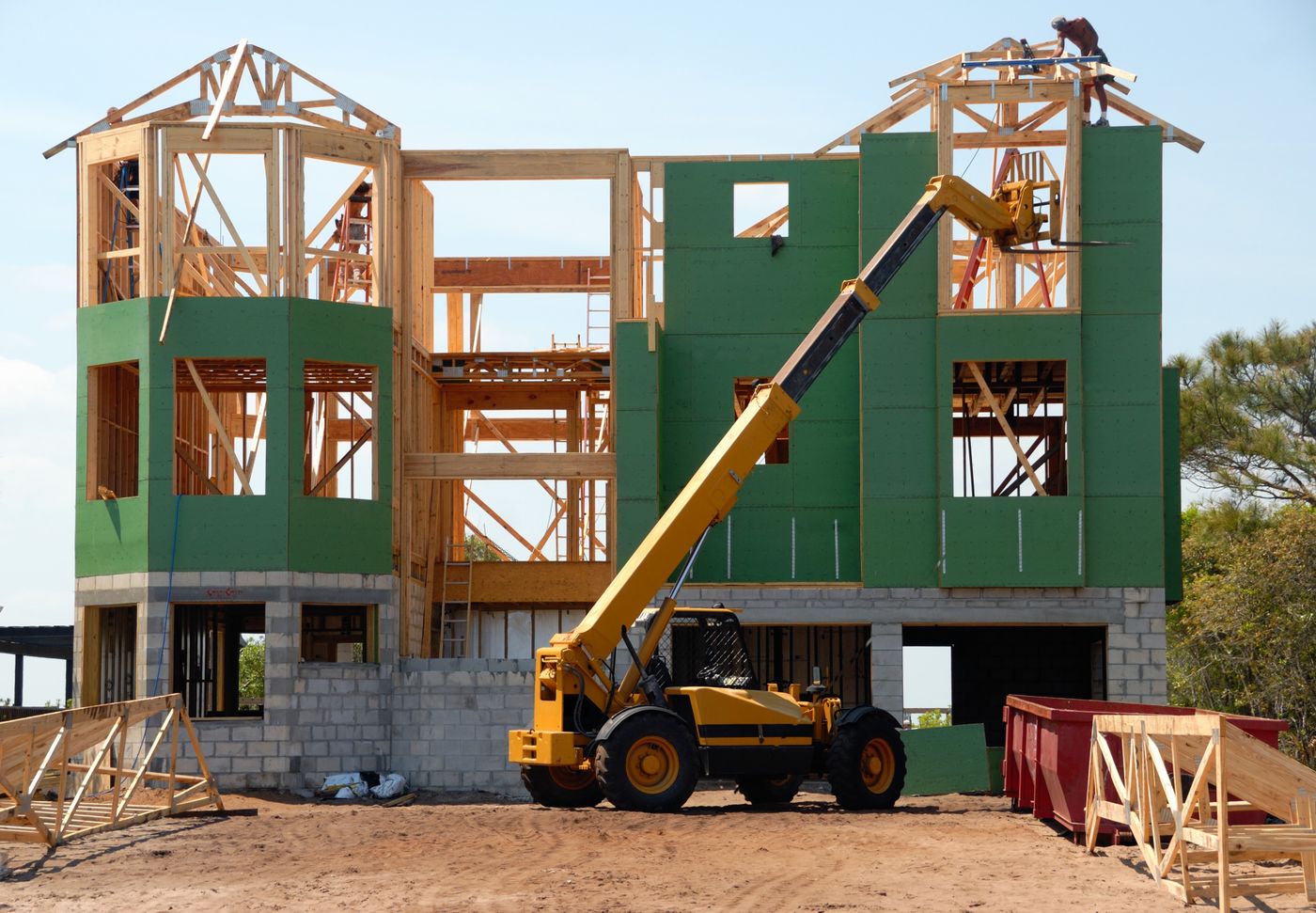 Timber-framed residential construction in progress