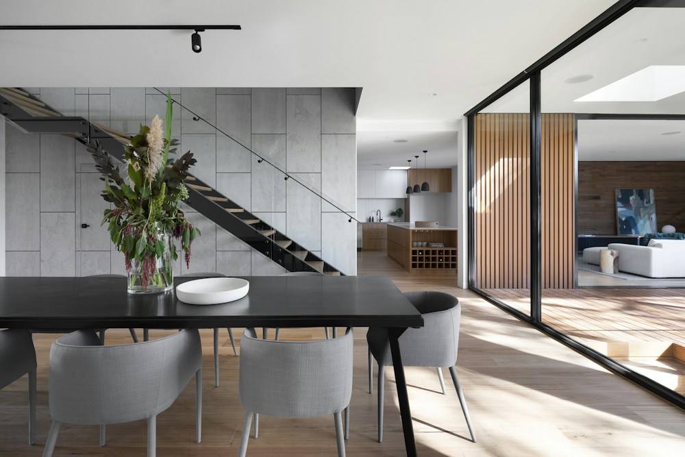 Contemporary residential interior with natural finishes